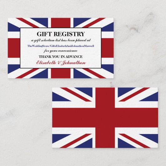 Union Jack Flag British Wedding Gift Registry Begleitkarte (Vorne/Hinten)