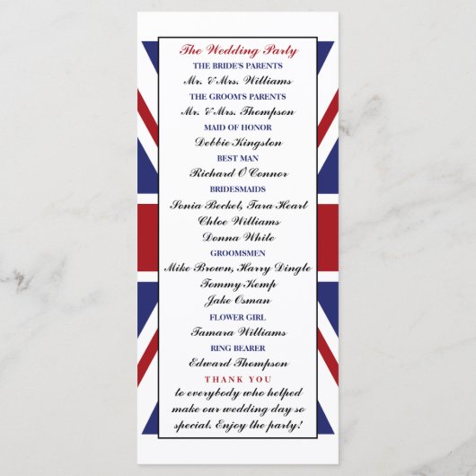 Union Jack Flag British Wedding Programm (Rückseite)
