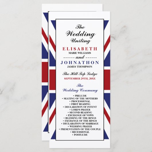 Union Jack Flag British Wedding Programm (Vorne/Hinten)