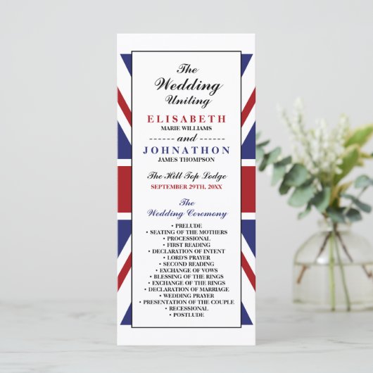 Union Jack Flag British Wedding Programm (Stehend Vorderseite)
