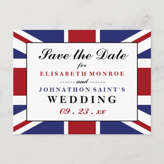 Union Jack Flag British Wedding rettet das Datum Ankündigungspostkarte (Vorderseite)