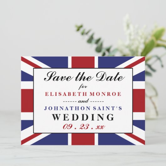 Union Jack Flag British Wedding rettet das Datum Save The Date (Stehend Vorderseite)