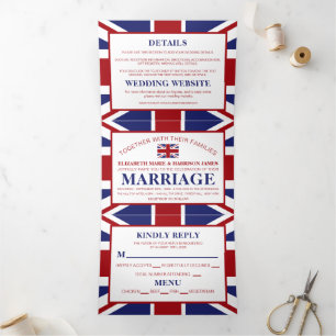 Union Jack Flag, British Wedding Suite Dreifach Gefaltete Einladung
