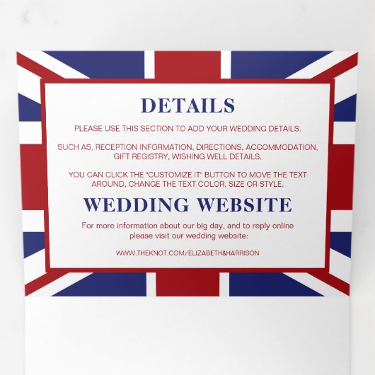 Union Jack Flag, British Wedding Suite Dreifach Gefaltete Einladung (Innen Erste Seite)