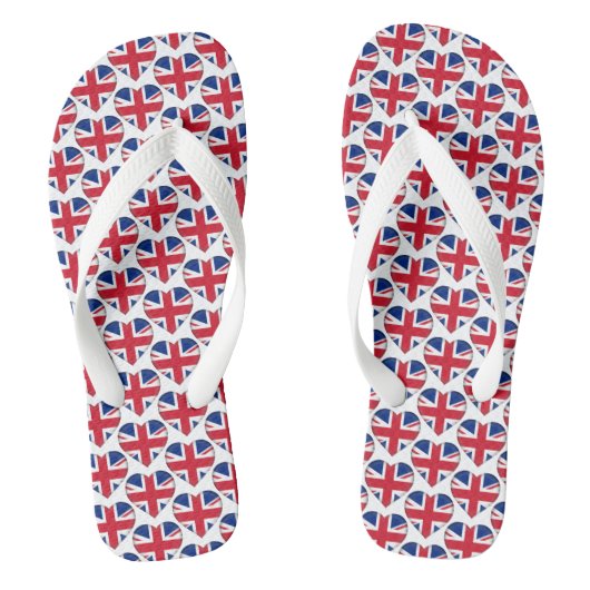 Union Jack Flag Colors Hearts Pattern Patriotic Badesandalen (Fußbett)