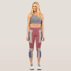Union Jack Flag Fishnet Muster Capri Leggings