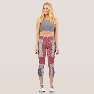 Union Jack Flag Fishnet Muster Capri Leggings