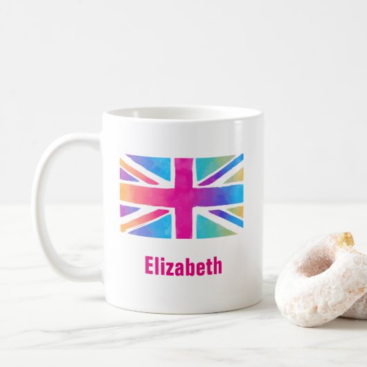 Union Jack Flag, helle Wasserfarben, benutzerdefin Kaffeetasse (Mit Donut)