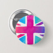 Union Jack Flag in hellen Wasserfarben Button (Vorne & Hinten)