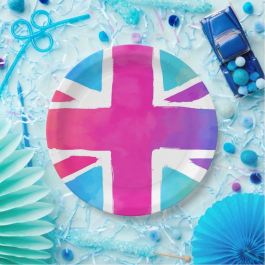 Union Jack Flag in hellen Wasserfarben Pappteller (Party)