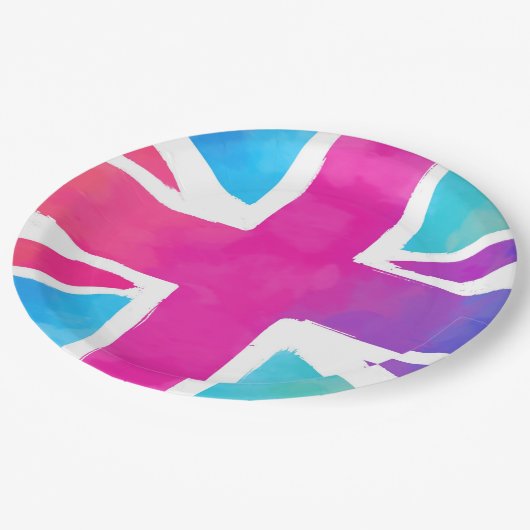 Union Jack Flag in hellen Wasserfarben Pappteller (Schrägansicht)