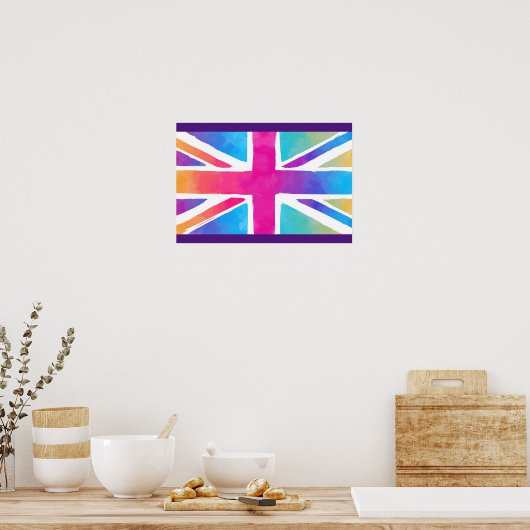 Union Jack Flag in hellen Wasserfarben Poster (Küche)
