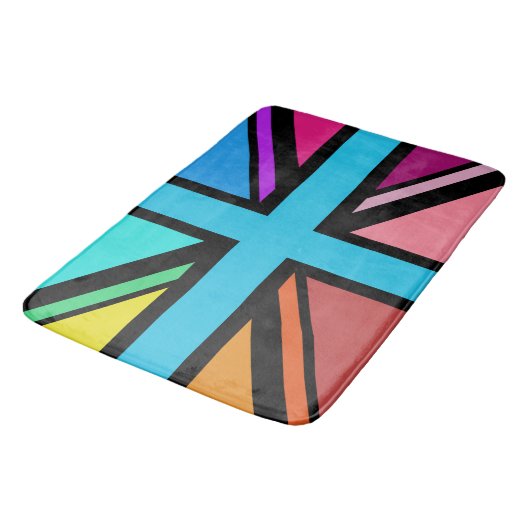 Union Jack/Flag mehrfarbig+Schwarz-Design Badematte (Schrägansicht)