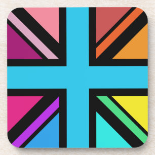 Union Jack/Flag mehrfarbig+Schwarz-Design Getränkeuntersetzer