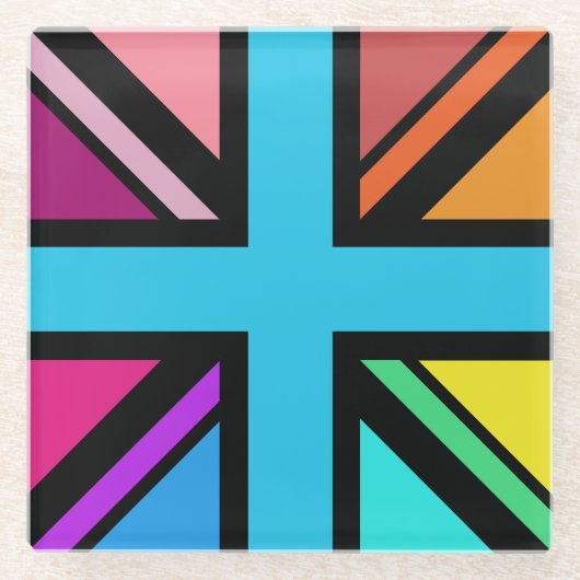 Union Jack/Flag mehrfarbig+Schwarz-Design Glasuntersetzer (Vorderseite)