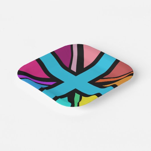 Union Jack/Flag mehrfarbig+Schwarz-Design Pappteller (Gewinkelt)