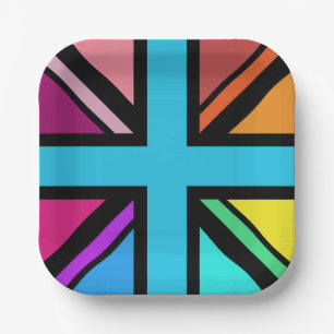 Union Jack/Flag mehrfarbig+Schwarz-Design Pappteller