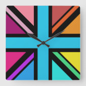 Union Jack/Flag mehrfarbig+Schwarz-Design Quadratische Wanduhr (Vorderseite)