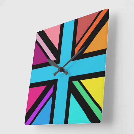 Union Jack/Flag mehrfarbig+Schwarz-Design Quadratische Wanduhr (Winkel)