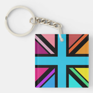 Union Jack/Flag mehrfarbig+Schwarz-Design Schlüsselanhänger