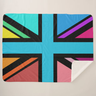 Union Jack/Flag mehrfarbig+Schwarz-Design Sherpadecke