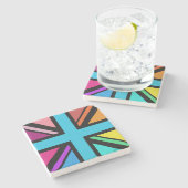 Union Jack/Flag mehrfarbig+Schwarz-Design Steinuntersetzer (Seitenansicht)
