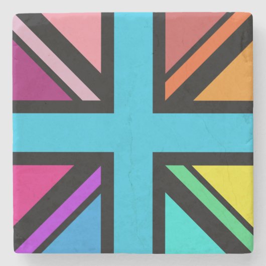 Union Jack/Flag mehrfarbig+Schwarz-Design Steinuntersetzer (Vorderseite)