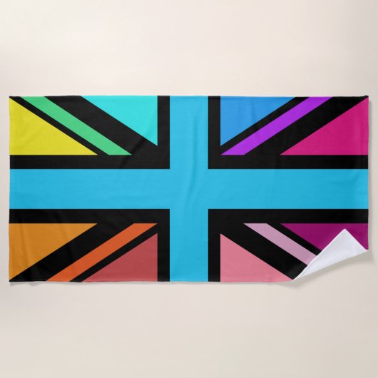 Union Jack/Flag mehrfarbig+Schwarz-Design Strandtuch (Vorderseite)