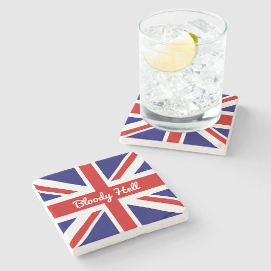 Union Jack Flag mit funny Zitat Steinuntersetzer (Seitenansicht)