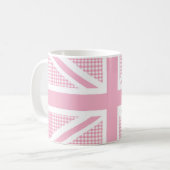 Union Jack Flag Pastel Pink Gingham Pattern Kaffeetasse (Vorderseite Links)