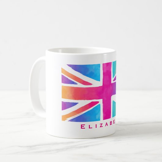 Union Jack Flag Personalisierte helle Wasserfarben Kaffeetasse (Vorderseite Links)
