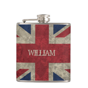 Union Jack   Grunge British Flag Personalisiert Flachmann