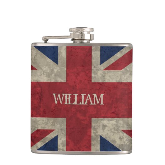 Union Jack | Grunge British Flag Personalisiert Flachmann (Vorderseite)