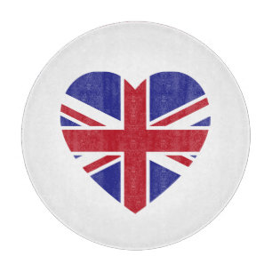 Union Jack Heart Glass Cutting Board Schneidebrett