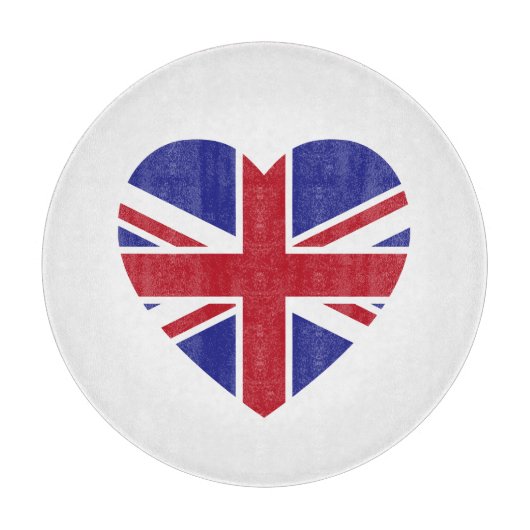 Union Jack Heart Glass Cutting Board Schneidebrett (Vorderseite)