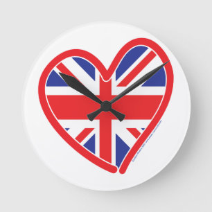 Union Jack Heart - UK Union Jack im Herzen Runde Wanduhr