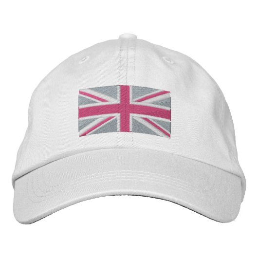 Union Jack ~ In Girly Pinks Bestickte Kappe (Vorderseite)