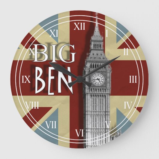 Union Jack London Big Ben Große Wanduhr (Vorderseite)