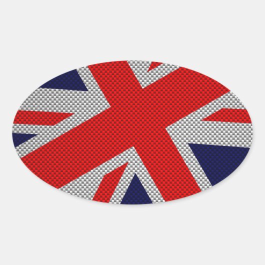 Union Jack on Carbon Fiber Style Print Ovaler Aufkleber (Vorderseite)