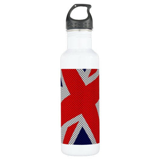 Union Jack on Carbon Fibre Style Print Edelstahlflasche (Vorderseite)