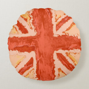 Union Jack Painted UK Art Mandarine von Heva Weva Rundes Kissen