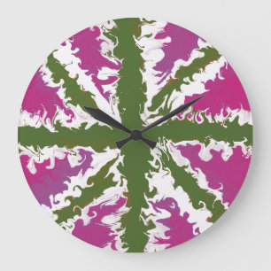 Union Jack Painted UK Art Pink und Green Decke Große Wanduhr