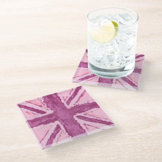 Union Jack Painted UK Art Plum Glasuntersetzer (Schrägansicht)