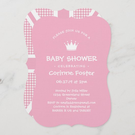 Union Jack Pink Gingham Baby Dusche Einladung (Vorne/Hinten)