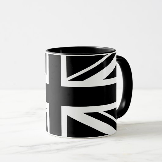 Union Jack ~ Schwarz und Weiß Tasse (VorderseiteRechts)