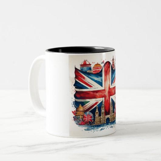 Union Jack Tasse mit ikonischen britischen Sehensw (Vorderseite Links)