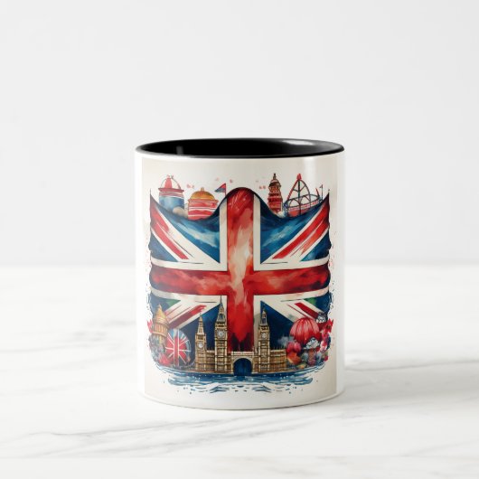 Union Jack Tasse mit ikonischen britischen Sehensw (Mittel)