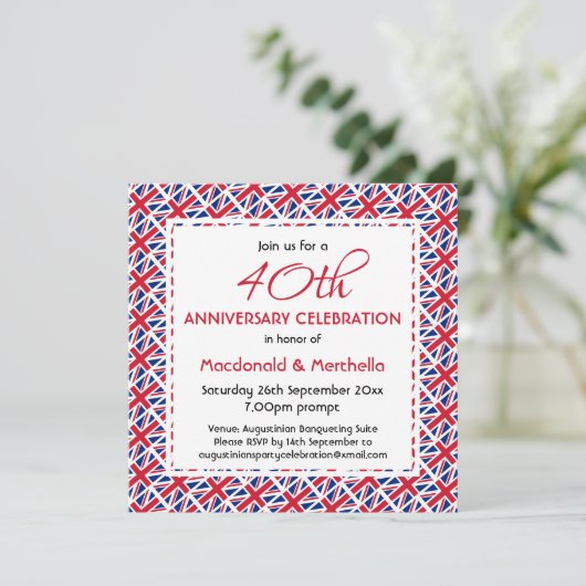 UNION JACK UK FLAG Custom Anniversary Celebration Einladung (Stehend Vorderseite)