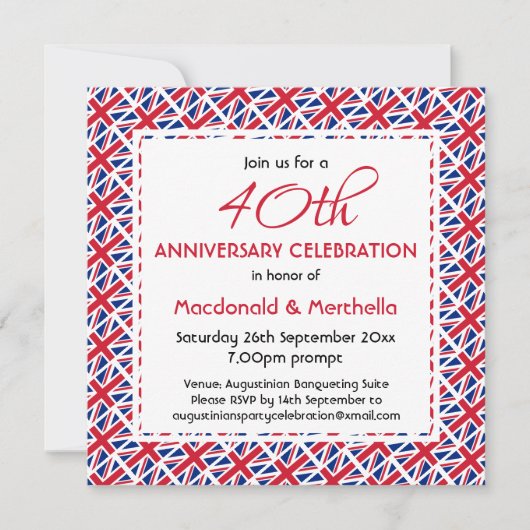 UNION JACK UK FLAG Custom Anniversary Celebration Einladung (Vorderseite)