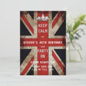 Union Jack UK Flag Male's Birthday Party Einladung (Stehend Vorderseite)